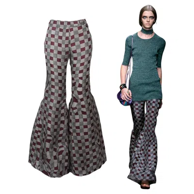 Pre-owned Prada S/s 2008 Fairy Collection Grey Geometric Extravagant Flared Pants In Gray
