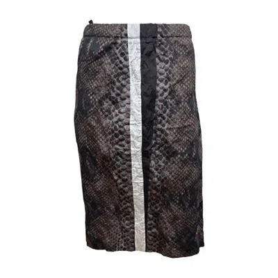 Pre-owned Prada S/s 2009 Brown Snakeskin-print Metallic-stripe Pencil Skirt