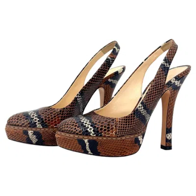Pre-owned Prada Ss 2009 Snakeskin Platform Slingback High Heel Pumps 36.5 In Black