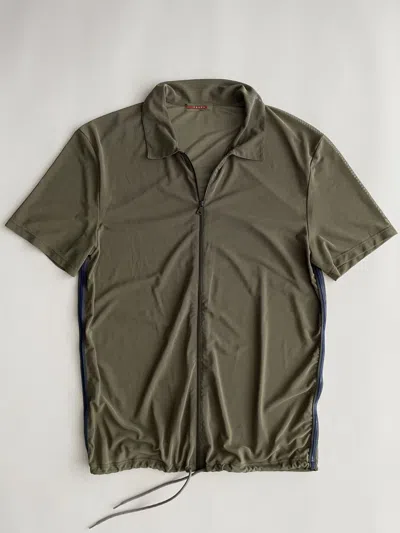 Pre-owned Prada Ss00 Side Stripes Zip Shirt In Green