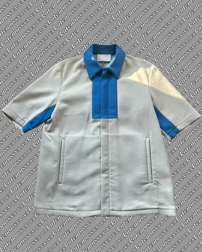 Pre-owned Prada Ss13 Runway Short Sleeve Shirt Jacket In Blue/white