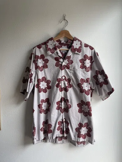 Pre-owned Prada Ss/16 Floral Print Camp Collar Hawaiian Shirt 3xl In Grey