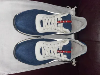 Pre-owned Prada Ss17 Linea Rossa America's Cup Sneaker In Navy/white