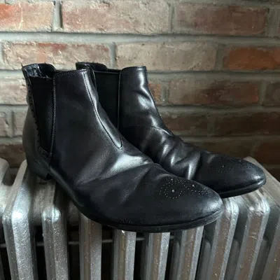 Pre-owned Prada Ss18 Brogue Chelsea Boots In Black