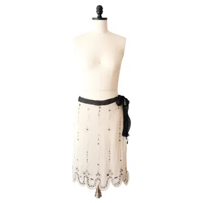 Pre-owned Prada Ss2000 Sheer Embellished Lips And Gears Skirt (m/l) In Beige