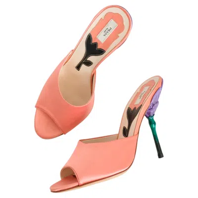 Pre-owned Prada Ss2008 Flower Stem Peep Toe Mules In Pink Satin (36.5)