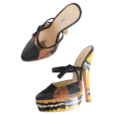 Pre-owned Prada Ss2009 Original Runway Height Python Platform Mules (37) In Brown