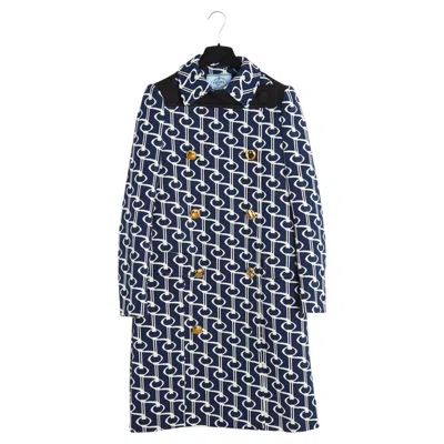 Pre-owned Prada Ss2019 Manteau Cape Fr38 Iconic Navy Blue Geometric Cape Coat Uk10 Us8