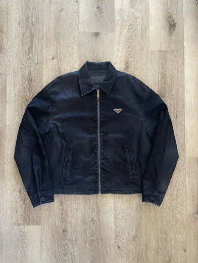 Pre-owned Prada Ss22 Velvet Denim Blouson Jacket Worn By Frank Ocean In Black