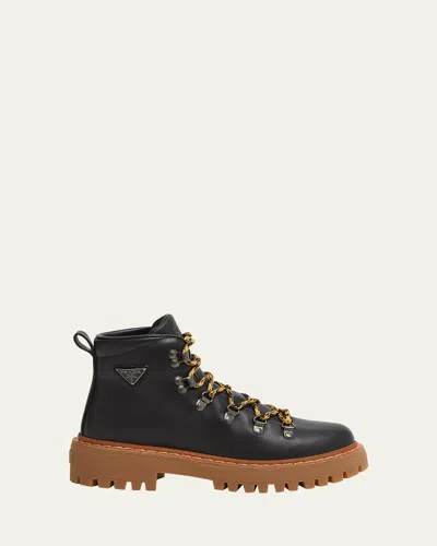 Prada St. Moritz Calfskin Hiker Boots In Black