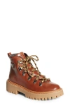 Prada St. Moritz Calfskin Hiker Boots In Cognac