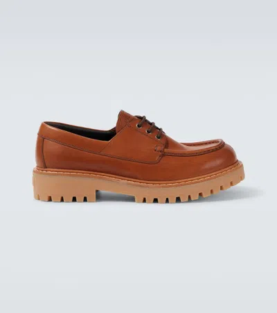 Prada St. Moritz Leather Loafers In Brown