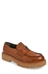 Prada Chunky Sole Lace-up Loafers With Round Toe In Cognac