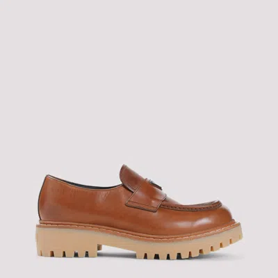 Prada Chunky Sole Lace-up Loafers With Round Toe In Beige O Tan