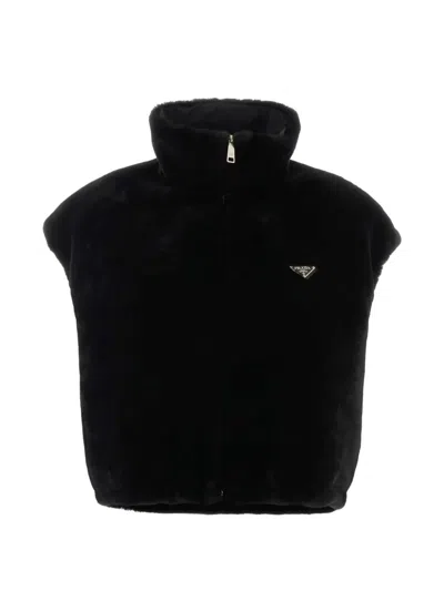 Prada St. Moritz Nero Lamb Shearling Gilet In Black