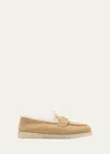 Prada St Tropez Suede Shearling Loafers In Ecru