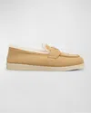 Prada St Tropez Suede Shearling Loafers In Ecru