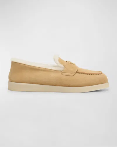 PRADA ST TROPEZ SUEDE SHEARLING LOAFERS