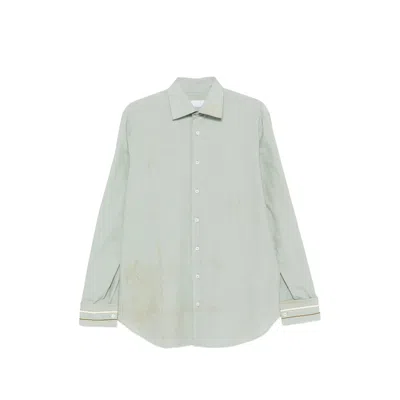 Prada Stained-effect Striped-cuff Shirt In White