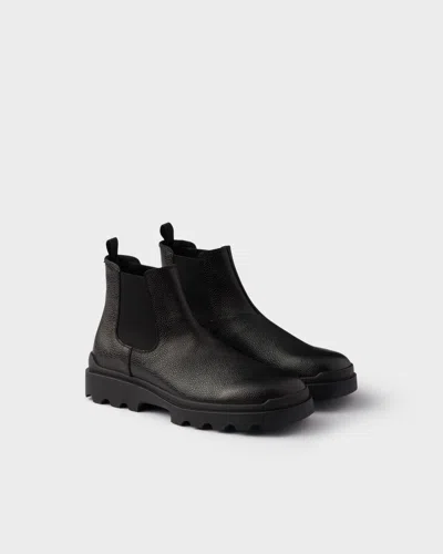 Prada Stamped Leather Chelsea Boots In Black