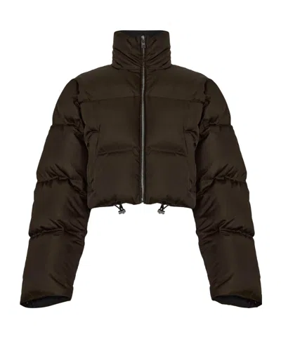 Prada Stand Collar Cropped Puffer Coat In Black
