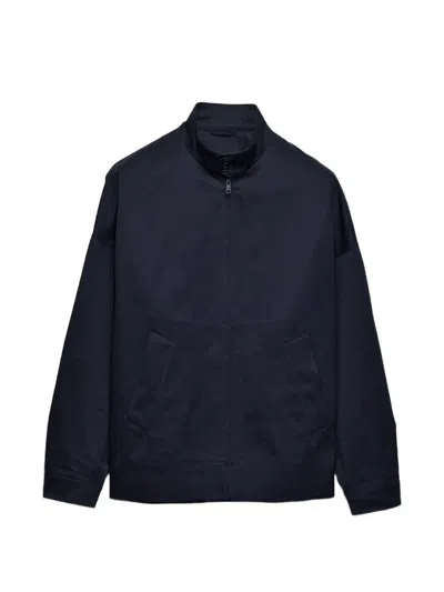 Prada Stand-up Collar Triangle-logo Jacket In Blue