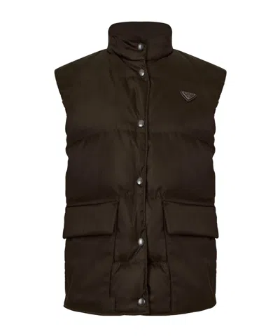 Prada Standcollar Cotton Vest In Black
