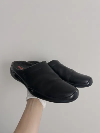 Pre-owned Prada Steal! 2000s  Leather Vibram Sole Slip On Mule Shoess Shoes In Black