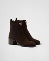 Prada Tronchetti Block Heel Chelsea Boot In Dark Brown