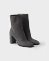 Prada 85mm Suede Block-heel Boots In Gray