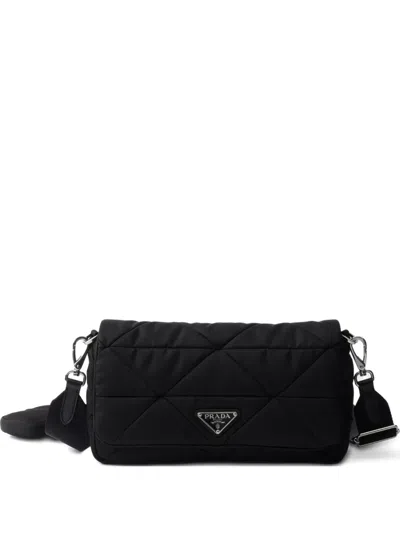 Prada Stitching Padded Shoulder Bag In Black