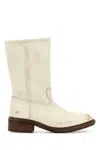 Prada Ivory Leather Boots In White