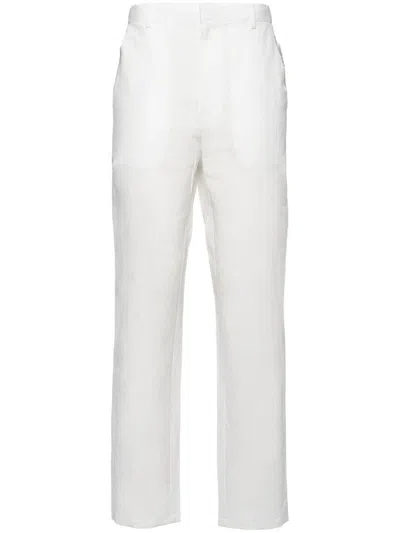 Prada Linen-blend Pants In White