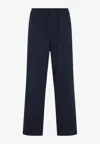 Prada Cotton Straight Leg Trousers With Elastic Waistband In Blue