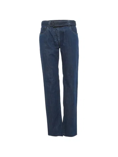 Pre-owned Prada Straight-leg Belted Jeans In Blue
