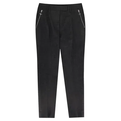Pre-owned Prada Straight-leg Virgin Wool Trousers With Triangle Logo Pull Zippers In Black