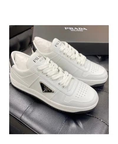 Prada Strap-up Casual Sneakers In White / Black