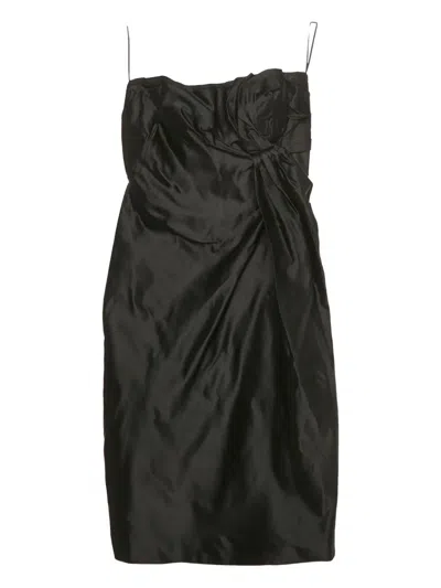 Pre-owned Prada Strapless Draped Silk Mini Dress In Black