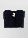 Prada Strapless Wool Blend Top Embellishment Detail In Blue