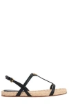 Prada Triangle Logo Raffia And Leather Flat Sandals In Nero