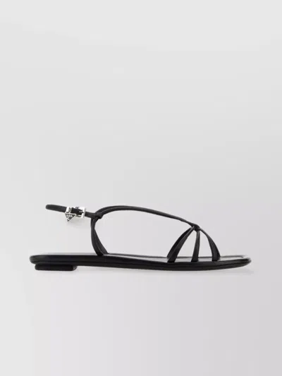 Prada Strappy Leather Sandals Open Toe In Black