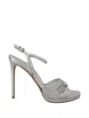 Prada Leather Sandals Ankle Strap Stiletto Heels In Silver