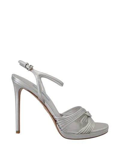 Prada Leather Sandals Ankle Strap Stiletto Heels In Gray