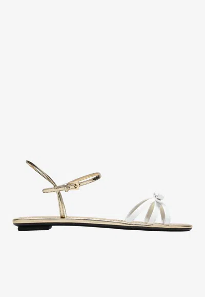 Prada Strappy Leather Sandals With Bow In White