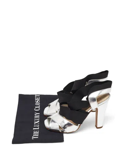 Pre-owned Prada Strappy Open-toe Leather Heeled Sandals In Silver