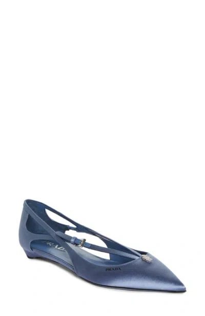 Prada Strappy Pointed Toe Ballet Flat In Pervinca