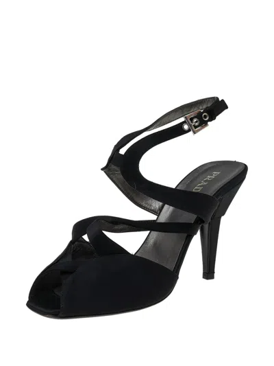Pre-owned Prada Strappy Slingback Sandals In Black
