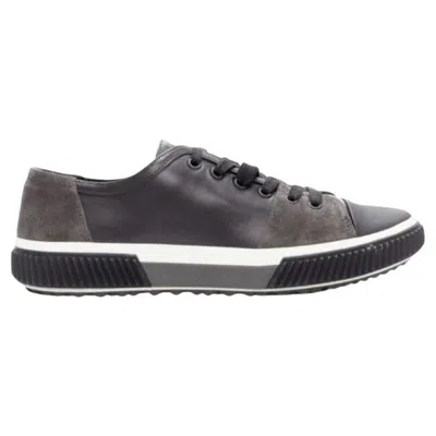 Pre-owned Prada Stratus Black Grey Suede Leather Low Top Sneakers Uk5.5 Eu39.5 In Gray