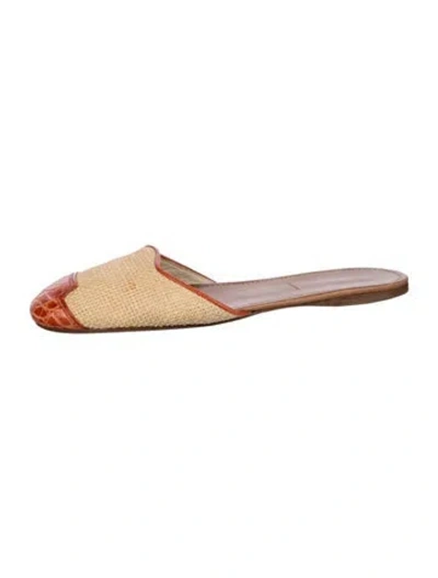 Pre-owned Prada Straw Animal Print Mules In Neutral
