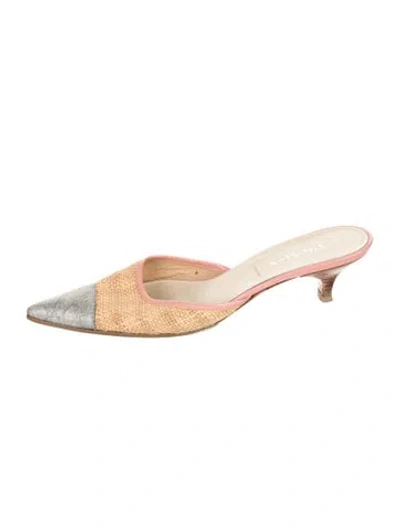 Pre-owned Prada Straw Animal Print Mules In Neutrals